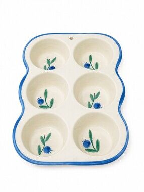 Hartstone Ceramic 6-Cup Muffin Pan with Blue Berry Motif